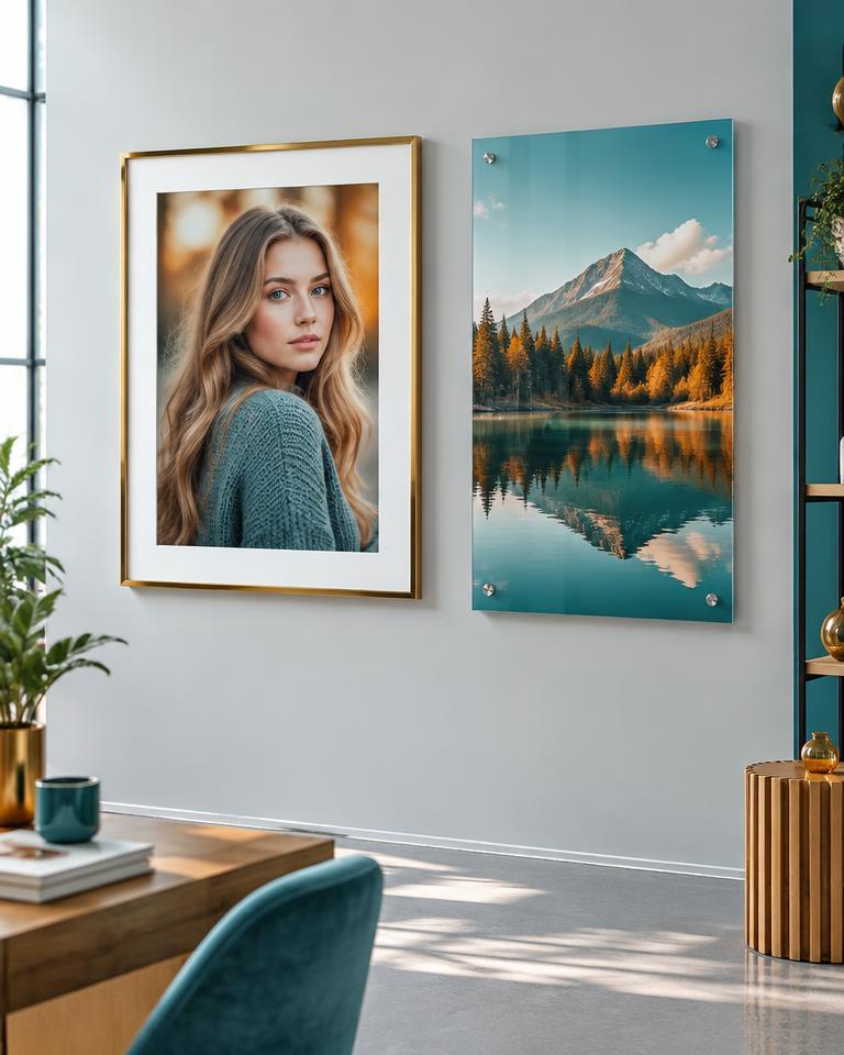 Framed photo and frameless glass display